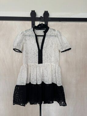 Rooey Knots Textured Dress Black Lace Hem Contrast Indie Designer Small